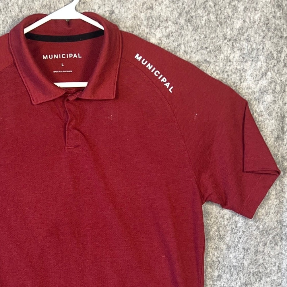 Municipal Men's Drirelease Polo Shirt Large Maroon Burgundy Raglan Short Sleeve